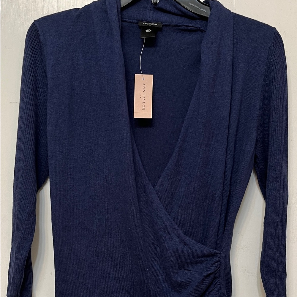 Ann Taylor Deep Blue Wrap Blouse